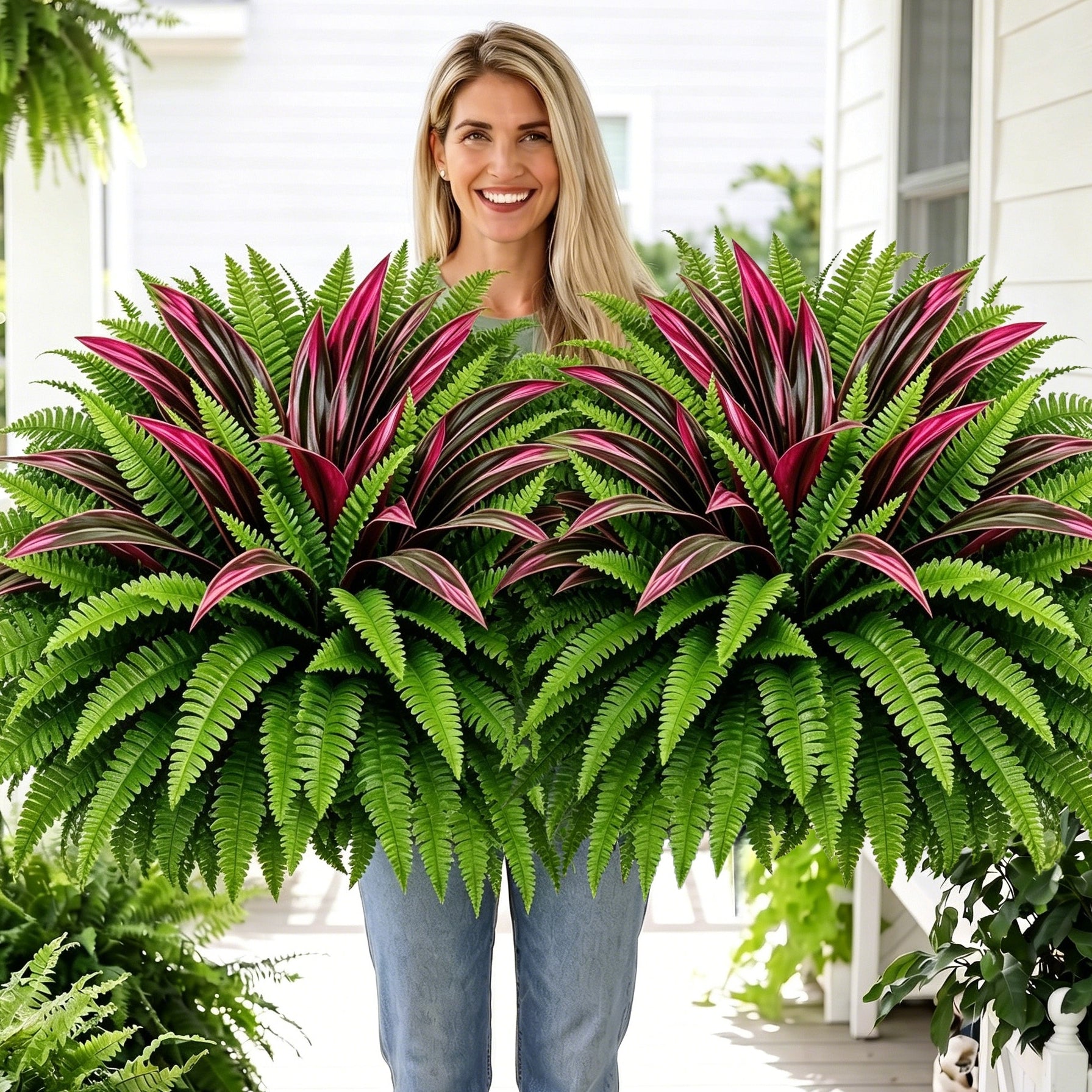 💥BUY 1 GET 1 FREE (2 PCS)🔥 48" Large UV-Resistant Artificial Fern & Red Dracaena Decorative Plants – Full, Lush & Fade-Resistant!
