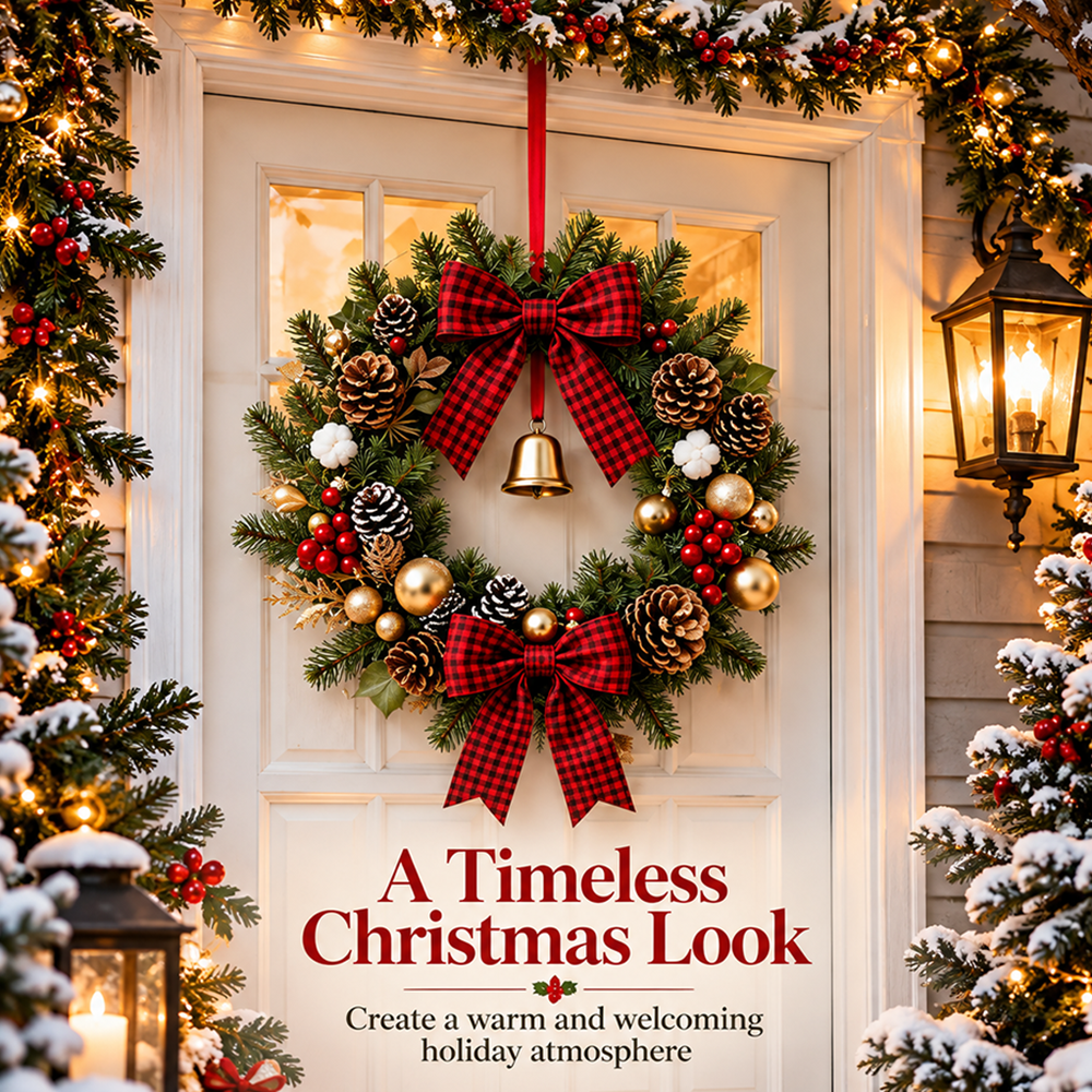 ✨Hot Sale 40% OFF🏵️Christmas Buffalo Plaid Pinecone Wreath with Bell