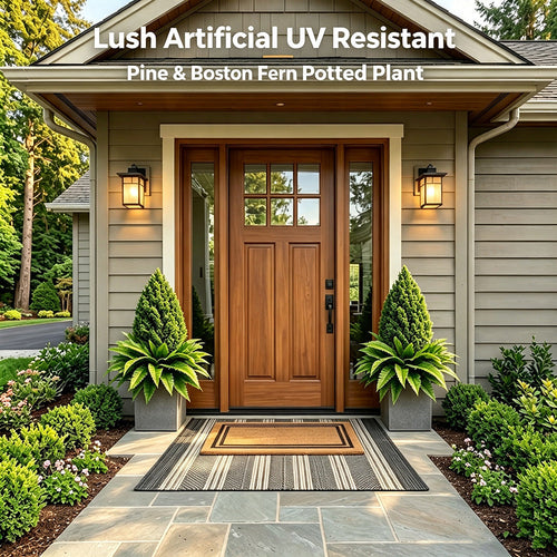 💥Last Day 70% OFF🌱 Lush Artificial UV Resistant Pine & Boston Fern Potted Plant