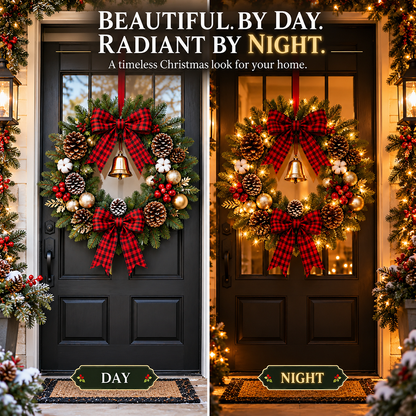 ✨Hot Sale 40% OFF🏵️Christmas Buffalo Plaid Pinecone Wreath with Bell