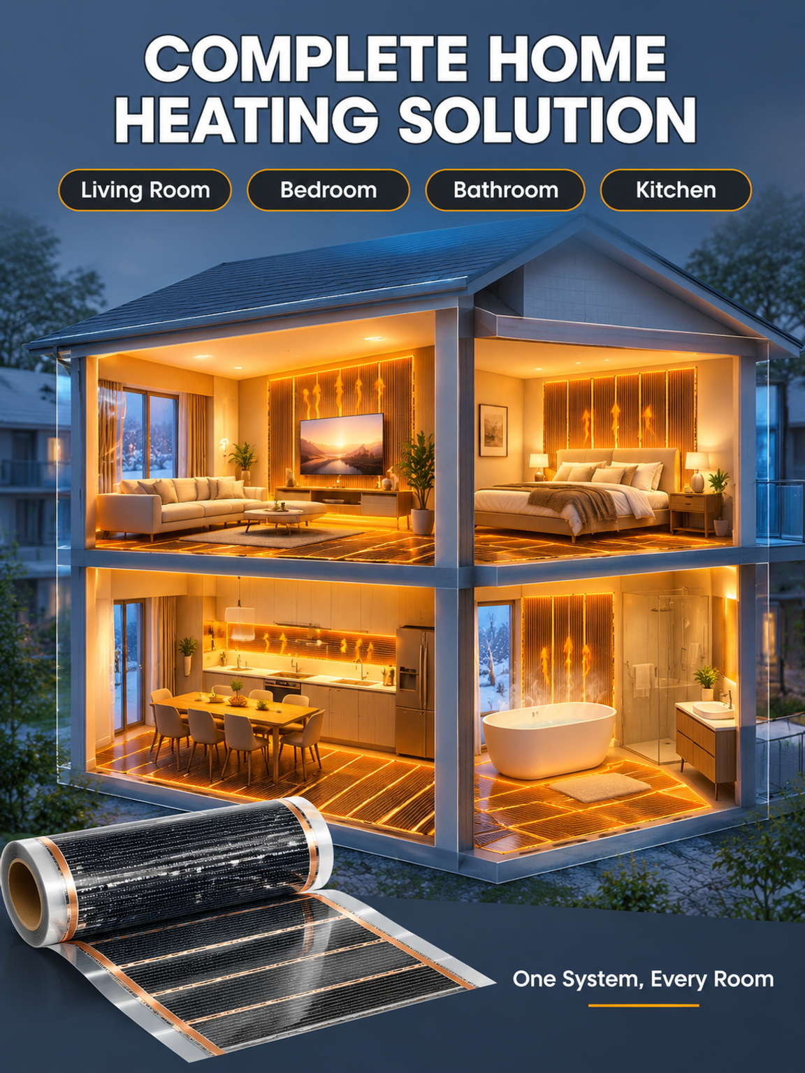【3-Second Instant Heating】Honeycomb Graphene Far-Infrared Carbon Crystal Wall Heater